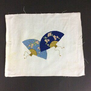 Handcrafted World Map Japanese Fan Finished Cross Stitch Art On Canvas